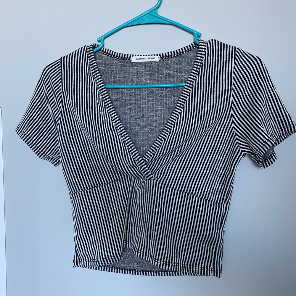 Black and white striped crop